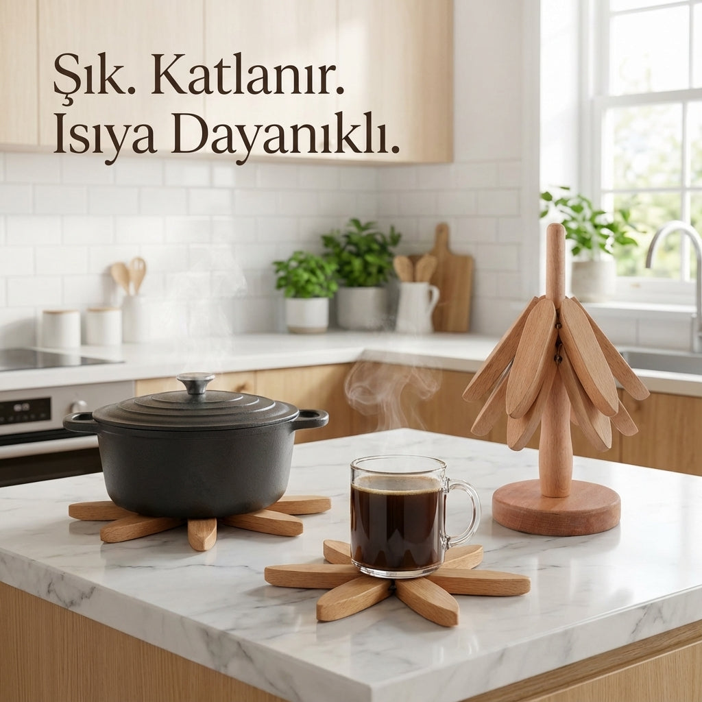 PufiHom | 3'lü Standlı Bardak ve Tencere Altlığı