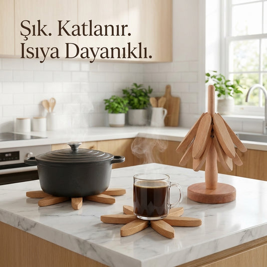 PufiHom | 3'lü Standlı Bardak ve Tencere Altlığı